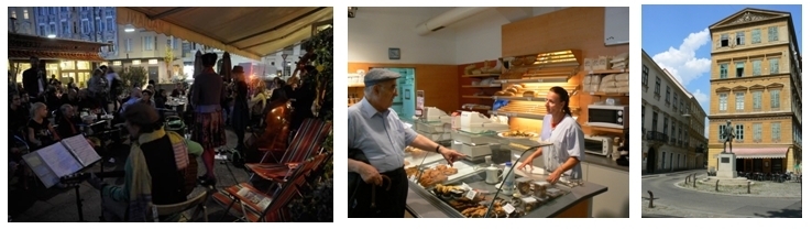 1/Le Madiani 2/ Boulangerie juive, 3/ A l’angle de la Zirkusgasse, la statue de Johann Nestroy, comédien et auteur populaire du XIXe siècle, semble veiller sur l’immeuble du numéro16 où vécu l’écrivain Arthur Schnitzler (Photos André Degon) 1/Le Madiani 2/ Boulangerie juive, 3/ A l’angle de la Zirkusgasse, la statue de Johann Nestroy, comédien et auteur populaire du XIXe siècle, semble veiller sur l’immeuble du numéro16 où vécu l’écrivain Arthur Schnitzler (Photos André Degon)
