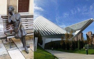 Etonnante statue de bronze à Oviedo, Palais des Congrès architecture très futuriste d'Oviedo (photos Catherine Gary)