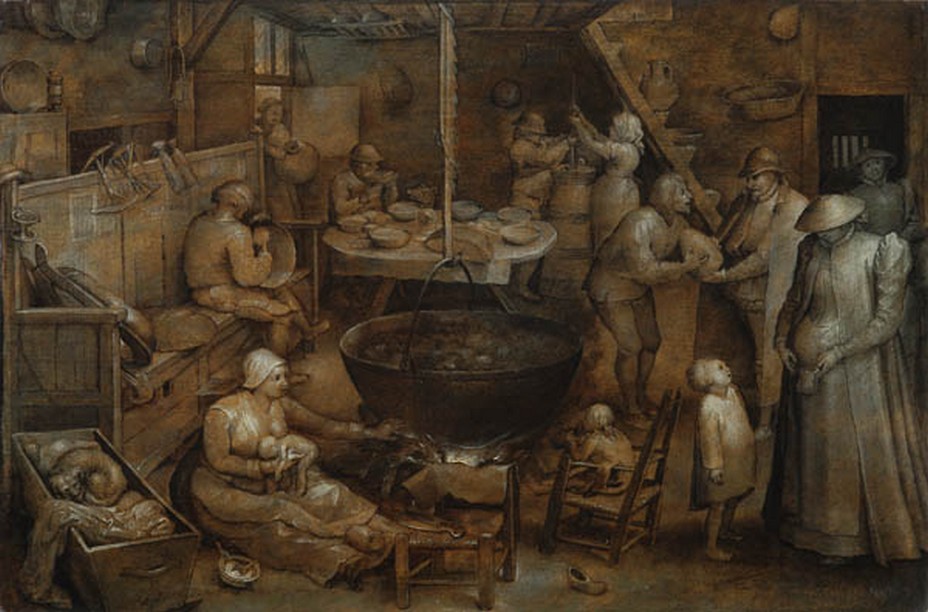 Jan Brueghel l’Ancien (Bruxelles 1568-1625 Anvers) La Visite à la métairie Panneau, 28,5 × 42,7 cm Acquis en 1920 ; inv. 431  Cette grisaille a longtemps été attribuée à Pieter Bruegel l’Ancien. La technique monochrome et le sujet paysan sont en effet caractéristiques du célèbre peintre. Son auteur est plus certainement Jan Brueghel l’Ancien, dit de Velours, fils de Pieter et lui-même peintre de natures mortes et de paysages très avidement collectionnés. En réalisant ce pastiche, Jan a peut-être voulu répondre à la demande du marché : on cherchait désespérément à acquérir des tableaux de son père. Le sujet du tableau est la visite à la ferme d’un couple élégant (à droite) : le patricien reçoit de son métayer un cône de sucre tandis que son épouse cherche dans sa bourse pour donner une pièce à l’aîné des enfants. © Fondation Custodia | Collection Frits Lugt - e-mail: coll.lugt@fondationcustodia.fr -