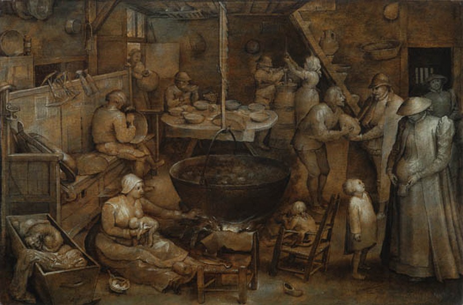 Jan Brueghel l’Ancien (Bruxelles 1568-1625 Anvers) La Visite à la métairie Panneau, 28,5 × 42,7 cm Acquis en 1920 ; inv. 431  Cette grisaille a longtemps été attribuée à Pieter Bruegel l’Ancien. La technique monochrome et le sujet paysan sont en effet caractéristiques du célèbre peintre. Son auteur est plus certainement Jan Brueghel l’Ancien, dit de Velours, fils de Pieter et lui-même peintre de natures mortes et de paysages très avidement collectionnés. En réalisant ce pastiche, Jan a peut-être voulu répondre à la demande du marché : on cherchait désespérément à acquérir des tableaux de son père. Le sujet du tableau est la visite à la ferme d’un couple élégant (à droite) : le patricien reçoit de son métayer un cône de sucre tandis que son épouse cherche dans sa bourse pour donner une pièce à l’aîné des enfants. © Fondation Custodia | Collection Frits Lugt - e-mail: coll.lugt@fondationcustodia.fr - Jan Brueghel l’Ancien (Bruxelles 1568-1625 Anvers) La Visite à la métairie Panneau, 28,5 × 42,7 cm Acquis en 1920 ; inv. 431  Cette grisaille a longtemps été attribuée à Pieter Bruegel l’Ancien. La technique monochrome et le sujet paysan sont en effet caractéristiques du célèbre peintre. Son auteur est plus certainement Jan Brueghel l’Ancien, dit de Velours, fils de Pieter et lui-même peintre de natures mortes et de paysages très avidement collectionnés. En réalisant ce pastiche, Jan a peut-être voulu répondre à la demande du marché : on cherchait désespérément à acquérir des tableaux de son père. Le sujet du tableau est la visite à la ferme d’un couple élégant (à droite) : le patricien reçoit de son métayer un cône de sucre tandis que son épouse cherche dans sa bourse pour donner une pièce à l’aîné des enfants. © Fondation Custodia | Collection Frits Lugt - e-mail: coll.lugt@fondationcustodia.fr -