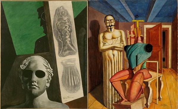 De gauche à droite - De Chirico Portrait (prémonitoire) de Guillaume Apollinaire.© ADAGP, Paris 2020 et De Chirico Il ritornante © ADAGP, Paris, 2020 De gauche à droite - De Chirico Portrait (prémonitoire) de Guillaume Apollinaire.© ADAGP, Paris 2020 et De Chirico Il ritornante © ADAGP, Paris, 2020