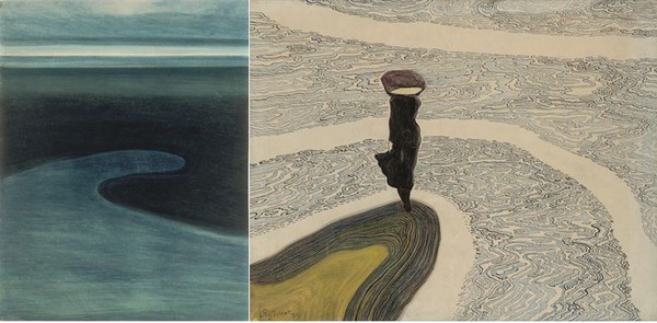 De gauche à droite - SPilliaert Plage marée basse.© droits réservés et Spilliaert femme au bord de l'eau photo © Cedric Verhelst De gauche à droite - SPilliaert Plage marée basse.© droits réservés et Spilliaert femme au bord de l'eau photo © Cedric Verhelst