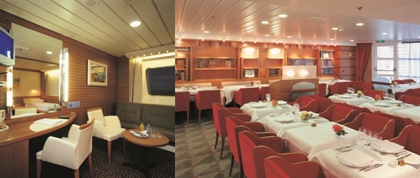 1/Cabine Suite Commodore 2/Salle de restaurant "Les Romantiques"  (Copyright Brittany Ferries)