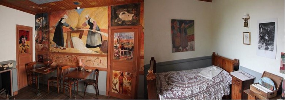 Reconstitution de la décoration de la salle à manger de la maison du Pouldu par et ses amis et reconstitution de la chambre de Gauguin à la maison-musée du Pouldu @ A.Degon Reconstitution de la décoration de la salle à manger de la maison du Pouldu par et ses amis et reconstitution de la chambre de Gauguin à la maison-musée du Pouldu @ A.Degon