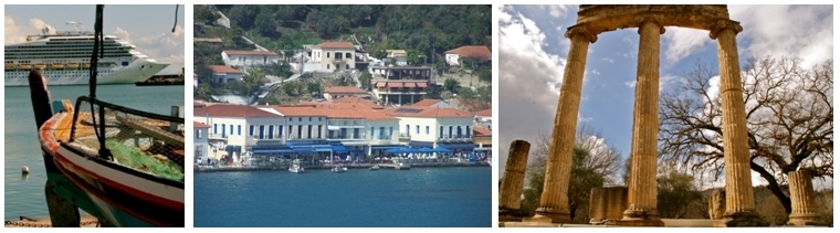 1 et 2/ Escale dans le port de Katakolon en Grèce 3/ Olympie  (©Patrick Cros)