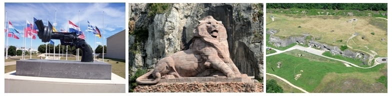 1/ Mémorial de Caen 2/ Le Lion de Belfort  3/ Fort de Douaumont, ce dernier est un fort Séré de Rivières situé sur la commune de Douaumont, près de Verdun.(Photos LD)