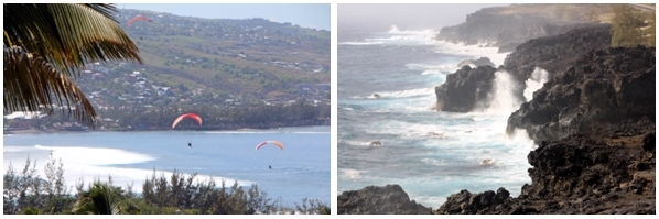 1/Le plaisir de voler en parachute ascensionnel au-dessus de l'océan Indien 2/ La côte Ouest, déchaînée, entre Saint-Paul et l'Etang Salé et son fameux "souffleur"  (Photos David Raynal)