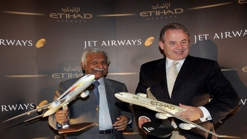 A gauche de la photo M. Goyal, PDG de la Cie Aérienne Etihad, à droite M.Hogan, PDG de la Cie Jet Airways (photo LD)