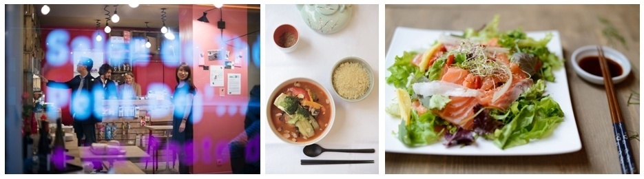 Vitrine du "Tokki" avec l'accueillante Lami, l'hôtesse du lieu. Photos des plats à déguster  (photos LD)