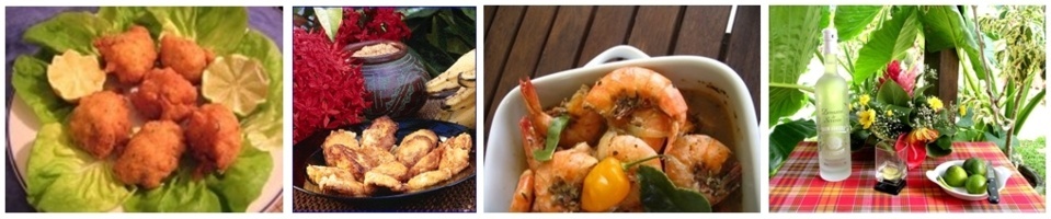 Spécialités guyanaises:  Accras de morue,  Fricassé de poulet avec riz et bananes,Blaff de crevettes,le ti-punch (photos LD) Spécialités guyanaises:  Accras de morue,  Fricassé de poulet avec riz et bananes,Blaff de crevettes,le ti-punch (photos LD)