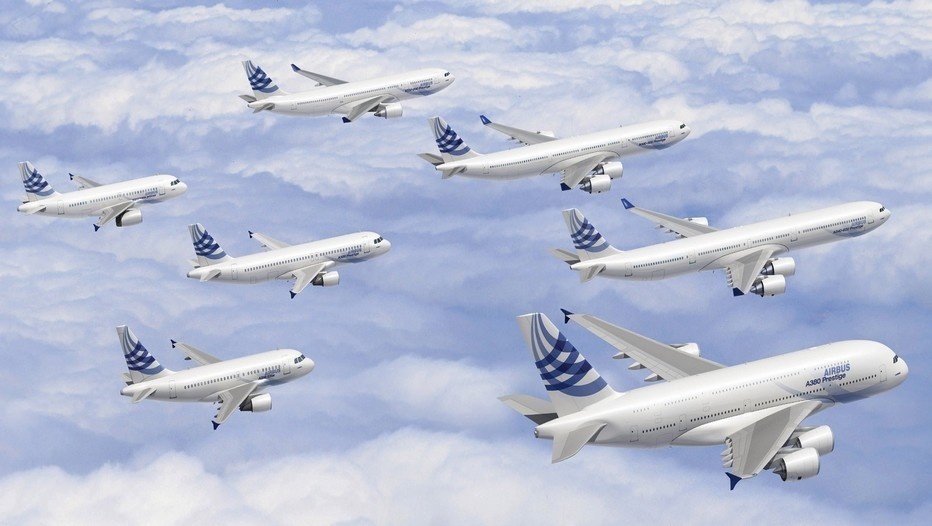 Toute la Gamme d'Avions du Constructeur Airbus en Vol et en Formation (Photo D.R.) Toute la Gamme d'Avions du Constructeur Airbus en Vol et en Formation (Photo D.R.)