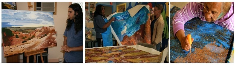 Peintres aborigène de l'Aboriginal arts & Culture Centre de Ceduna (Australie du Sud), entre Adélaide et Perth ©Patrick Cros