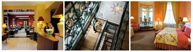 1/ Hall de réception 2/ Escalier digne du "Palais " 3/ Suite décoration Belle Epoque (photos D.R.) 1/ Hall de réception 2/ Escalier digne du "Palais " 3/ Suite décoration Belle Epoque (photos D.R.)