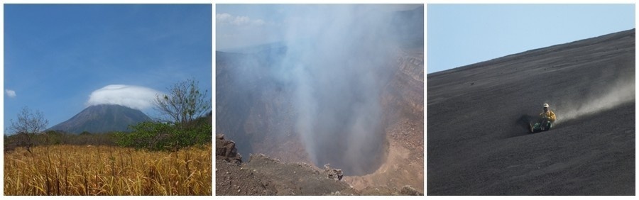 1/ Volcan Conception  2/ Volcan Masoya 3/ Sandsurf sur le Cerro Negro (photos Catherine Gary)
