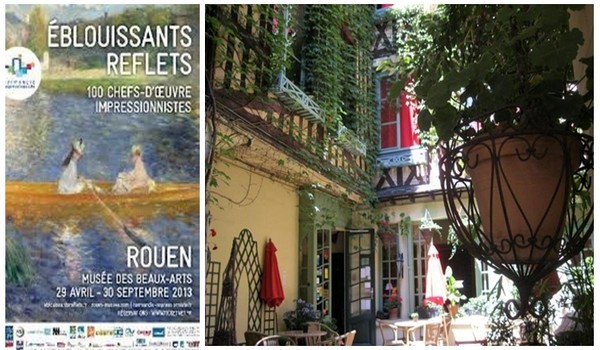 De gauche à droite : Affiche exposition "Eblouissants reflets" ;  Ravissante cour fleurie du Vieux Carré (photos DR)