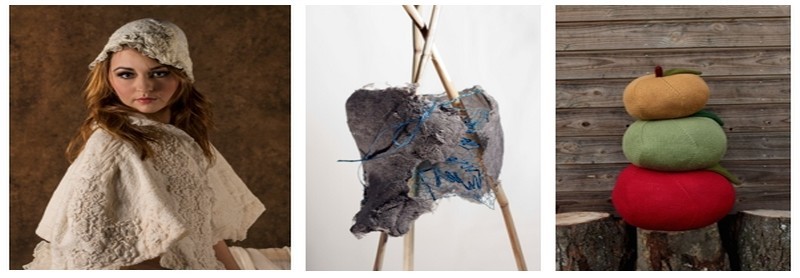 De gauche à droite : Le mouton sur l'enclume - feutrine d'Art textile; Armure de Véronique Zimmerman;  Pom 3 (photos DR)