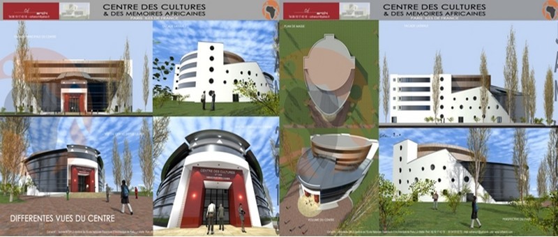 Coupes et plans du projet généré par l'Association Dynafrica  du  Centre des Cultures et des mémoires africaines en France et réalisé par le cabinet d'architecture CofArchi   (photos et plans www.cof-archi.com)