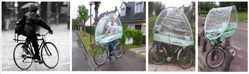 De gauche à droite : Avant Roofbi; et après; Protection siège enfant;  Protection vélib (photos roffbi)