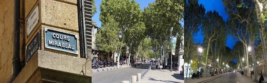 Le  bas du Cours Mirabeau à Aix en Provence dans tous ses états, le jour et la nuit (Photos DR)