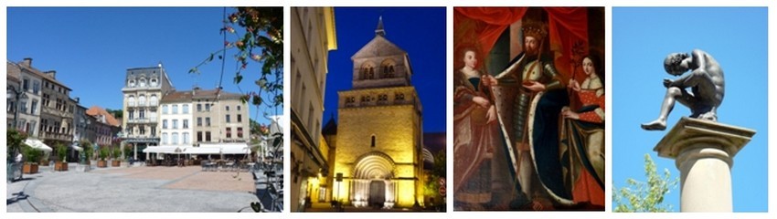 De gauche à droite : Place des Vosges d'Epinal qui donnera son nom à son homonyme parisien; Basilique St-Maurice au coeur de la nuit; St-Goëry, patron de la ville d'Epinal; Pinau, symbole d'Epinal, chef-lieu des Vosges (Crédit photos Bertrand Munier) De gauche à droite : Place des Vosges d'Epinal qui donnera son nom à son homonyme parisien; Basilique St-Maurice au coeur de la nuit; St-Goëry, patron de la ville d'Epinal; Pinau, symbole d'Epinal, chef-lieu des Vosges (Crédit photos Bertrand Munier)