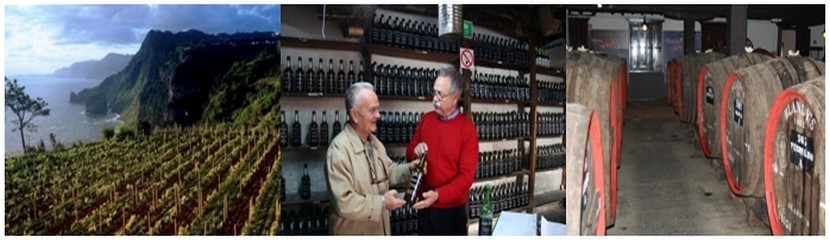de gauche à droite : Vignobles en espaliers sur les côteaux de la région de Madère ; Cave des propriétaires Barros et Sousa ; Tonneaux où vieillissent les meilleurs vins de Madère (Crédit photos DR)