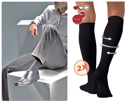 De gauche à droit : Elégance et confort pour homme en chaussettes de contention Gibaud (Crédit Photo DR) ; Pharmaline. Rhodia Emana. Chaussettes vendues en conditionnement de 2 paires. (Crédit photo DR) De gauche à droit : Elégance et confort pour homme en chaussettes de contention Gibaud (Crédit Photo DR) ; Pharmaline. Rhodia Emana. Chaussettes vendues en conditionnement de 2 paires. (Crédit photo DR)