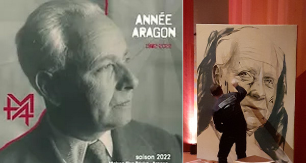 Catalogue de l'exposition @ DR et C215 dans une performance sur le portrait de Louis Aragon. @C.Gary
