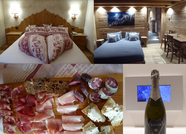 Chambre de l’hôtel Jolanda Sport .@C.Gary ; Chambre de l'hôtel La Gruba @C.Gary ; Chez Pierina. @C.Gary et Vin de glace de la Cave du Mont Blanc @ C. Gary Chambre de l’hôtel Jolanda Sport .@C.Gary ; Chambre de l'hôtel La Gruba @C.Gary ; Chez Pierina. @C.Gary et Vin de glace de la Cave du Mont Blanc @ C. Gary