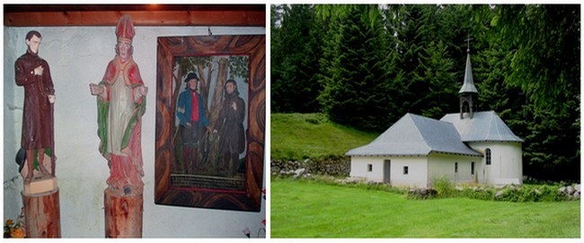 1/ Statue (à gauche) de l’ermite de Ventron  Pierre Joseph Formet . 2/ Chapelle de Frère Joseph à Ventron (Crédit Photo Bertrand Munier)