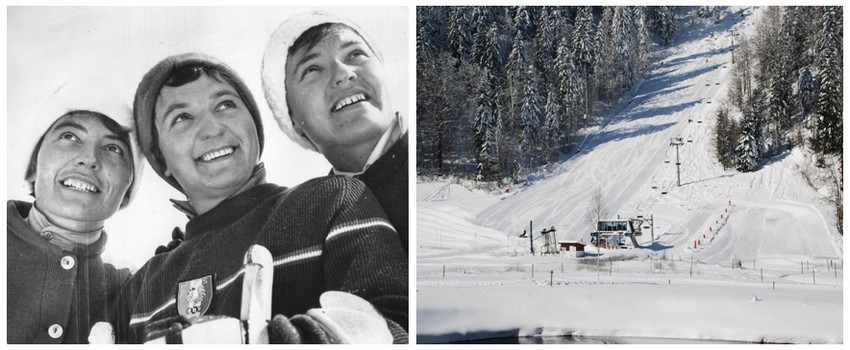 1/ De gauche à droite, Thérèse, Anne-Marie et Marguerite Leduc, le trio gagnant de l’or blanc vosgien et hexagonal.(Crédit photo Marguerite Leduc)); 2/ Une des nombreuses pistes de ski du domaine skiable véternat. (Crédit Photo Ermitage-Resort)