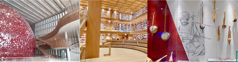 Le nouveau Centre culturel Ataturk place Taksim@ C.Gary ; La bibliothèque  du Centre culturel Ataturk. @C.Gary  et  Exposition au nouveau centre culturel Mustapha Kemal  @C.Gary