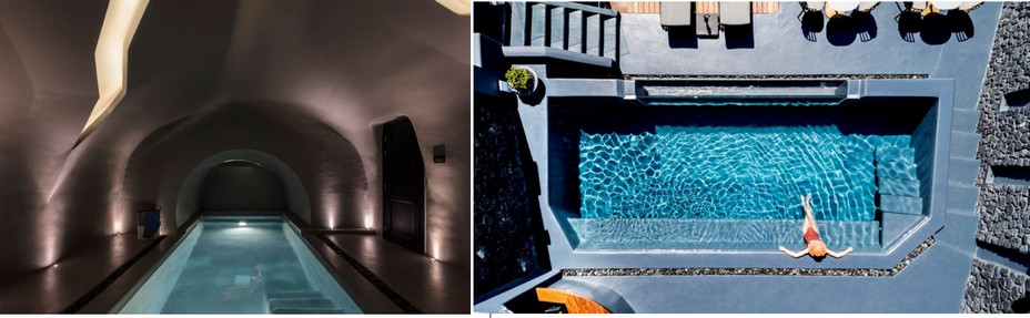 Spa intérieur d'une villa. Crédit Hôtel Kivotos Santorini- Kordakis et Piscine de l'hotel. Crédit Hotel Kivotos Santorini-Kordakis Spa intérieur d'une villa. Crédit Hôtel Kivotos Santorini- Kordakis et Piscine de l'hotel. Crédit Hotel Kivotos Santorini-Kordakis
