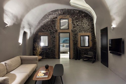 Villa creusée dans le rocher. Crédit Hôtel Kivotos Santorini-Kordakis Villa creusée dans le rocher. Crédit Hôtel Kivotos Santorini-Kordakis