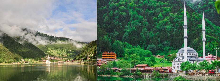 Le lac d'Uzungöl @Tourisme Turquie et La mosquée aux fins minarets sur les bords du lac Uzungöl @tourisme Turquie