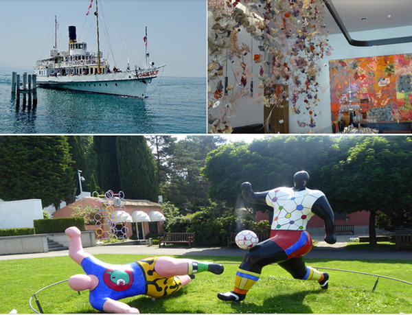 Balade et déjeuner sur le Léman en bateau à aubes @ C.Gar ; La déco du restaurant Nabi.@ C.Gary ; L'œuvre de Nikki de Saint Phalle au pied du musée Olympique @ C. Gary Balade et déjeuner sur le Léman en bateau à aubes @ C.Gar ; La déco du restaurant Nabi.@ C.Gary ; L'œuvre de Nikki de Saint Phalle au pied du musée Olympique @ C. Gary
