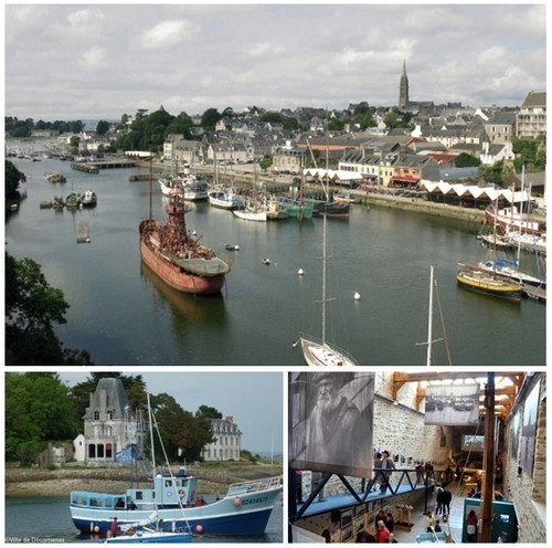 de haut en bas : Le "musée à flot", unique en France; vue sur l'ileTristan; A l'intérieur du Port-musée de Douarnenez (Crédit Photos, office de tourisme de Douarnenez et Francis Holveck)