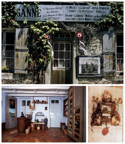 De haut en bas : L'auberge musée Ganne grand rendez-vous des peintres à la moitié du 19ème siècle. La troisième photo est une fresque peinte à même le mur en bois de l'auberge (Crédit photos DR) De haut en bas : L'auberge musée Ganne grand rendez-vous des peintres à la moitié du 19ème siècle. La troisième photo est une fresque peinte à même le mur en bois de l'auberge (Crédit photos DR)
