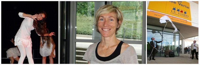 De gauche à droite : « Même pas Peur », le titre de la danse chorégraphique proposée à Nancy par le collège vauverdois; Peggy Toiron : professeur d’EPS et de danse au collège gardois « La Vallée Verte » (Crédit photos Bertrand Munier); Jean-Loup Munier (à droite), le Principal du collège « La Vallée Verte », aux côtés de Jean Denat, maire et conseiller général de Vauvert. (Crédit photo DR) De gauche à droite : « Même pas Peur », le titre de la danse chorégraphique proposée à Nancy par le collège vauverdois; Peggy Toiron : professeur d’EPS et de danse au collège gardois « La Vallée Verte » (Crédit photos Bertrand Munier); Jean-Loup Munier (à droite), le Principal du collège « La Vallée Verte », aux côtés de Jean Denat, maire et conseiller général de Vauvert. (Crédit photo DR)