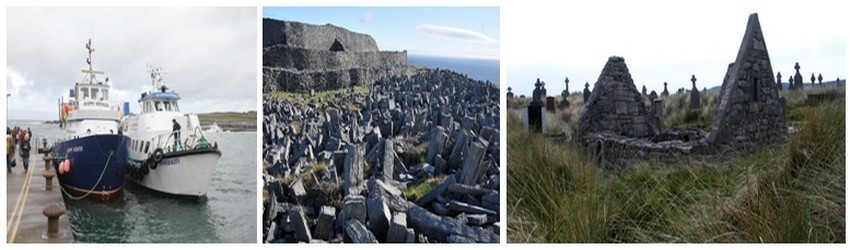 Arrivée sur les îles d'Aran a bord du ferry qui dessert Inishmore, la plus grande des trois îles d’Aran (14 km de long, 3 km de large), au large de la baie de Galway  (Crédit photos André Degon) Arrivée sur les îles d'Aran a bord du ferry qui dessert Inishmore, la plus grande des trois îles d’Aran (14 km de long, 3 km de large), au large de la baie de Galway  (Crédit photos André Degon)