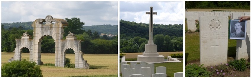 De gauche à droite : Vestiges du Château de Soupir (© Catherine Gary); Mémorial Anglais (© Catherine Gary); Cimetière anglais de Vendresse (© Catherine Gary) ;