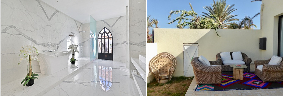 Exemple de salle de bain @Dar Oomi; Une terrasse privée avec piscine.@C.Gary Exemple de salle de bain @Dar Oomi; Une terrasse privée avec piscine.@C.Gary