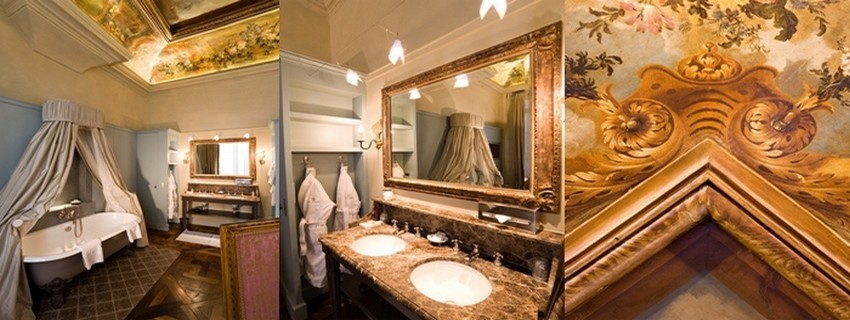 Toujours dans la suite n° 100, de l'hôtel des Saint-Pères à Paris,la magnifique salle de bain. (Crédit photos Arnaud Frich)