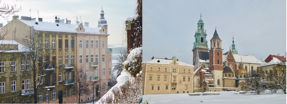 En grimpant vers la colline du Wawel ]@ C.Gary et  Le château historique au cœur de tous les Polonais se dresse sur l'esplanade dominant la Vistule @Catherine Gary