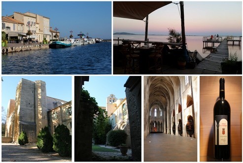 En haut à gauche : Le port de Marseillan (Crédit photo DR); 2/ Coucher de soleil au Saint-Barth sur l'étang de Thau (Crédit photo André Degon); en bas de gauche à droite : 1 et 2/différentes vues de l'Abbaye de Valmagne. 3/Nef de l'abbaye de Valmagne avec ses foudres légendaires et 4/ la cuvée qui lui est dédiée (Crédit photos André Degon) En haut à gauche : Le port de Marseillan (Crédit photo DR); 2/ Coucher de soleil au Saint-Barth sur l'étang de Thau (Crédit photo André Degon); en bas de gauche à droite : 1 et 2/différentes vues de l'Abbaye de Valmagne. 3/Nef de l'abbaye de Valmagne avec ses foudres légendaires et 4/ la cuvée qui lui est dédiée (Crédit photos André Degon)