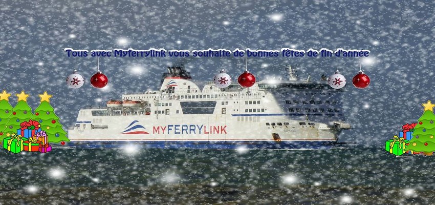 L'un des navires de MyFerryLink décoré aux armes des fêtes de fin d'année. (Crédit photo MyFerryLink) L'un des navires de MyFerryLink décoré aux armes des fêtes de fin d'année. (Crédit photo MyFerryLink)