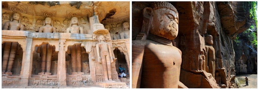 Statues jaïns creusées dans la falaise au pied de la forteresse de Gwalior ; (Crédit photos Fabrice Dimier)