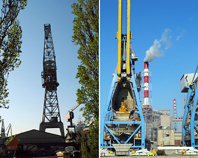 Sur la Vistule, entre la mer Baltique et Gdansk, de nouvelles activités se font jour dont la fabrication d’éoliennes @ Claude Vautrin.