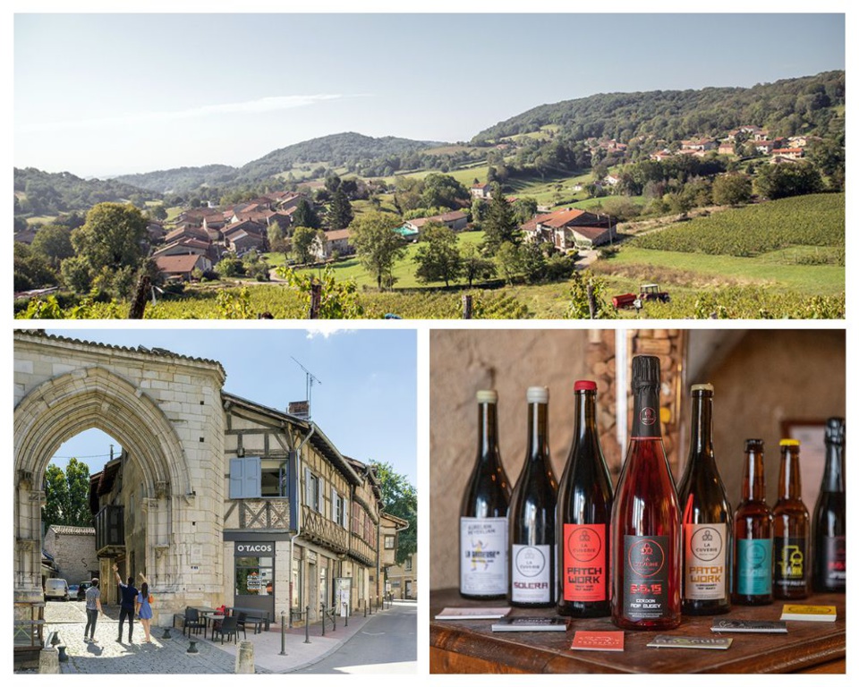 1) Vignes de Gravelles © Morgane Monneret  2) Porte des Jacobins Bourg-en-Bresse © Pierre Jayet  3) Les vins de la Cuverie © Morgane Monneret.