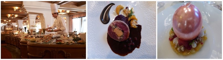 L’hôtel s’est forgé une solide réputation de gastronomie ,au Schwarzwaldstube les préparations hyper raffinées de Harald Wohlfahrt, le chef trois étoilés au Michelin, ainsi que les desserts du maître pâtissier Pierre Lingelser : Tourte de faisan, dos de chevreuil et foie de canard, chanterelles et sauce aux baies de genièvres ; perle sucrée de mousse Yuzu et sorbet framboise et litchis... ( L’hôtel s’est forgé une solide réputation de gastronomie ,au Schwarzwaldstube les préparations hyper raffinées de Harald Wohlfahrt, le chef trois étoilés au Michelin, ainsi que les desserts du maître pâtissier Pierre Lingelser : Tourte de faisan, dos de chevreuil et foie de canard, chanterelles et sauce aux baies de genièvres ; perle sucrée de mousse Yuzu et sorbet framboise et litchis... (