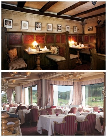 De haut en bas : 1/ La table rustique du Bauernstube, le chaleureux restaurant qui garde intacte son décor d’origine ; 3/ Menus avec 6 plats au restaurant Silberberg. (Crédit photos DR) De haut en bas : 1/ La table rustique du Bauernstube, le chaleureux restaurant qui garde intacte son décor d’origine ; 3/ Menus avec 6 plats au restaurant Silberberg. (Crédit photos DR)